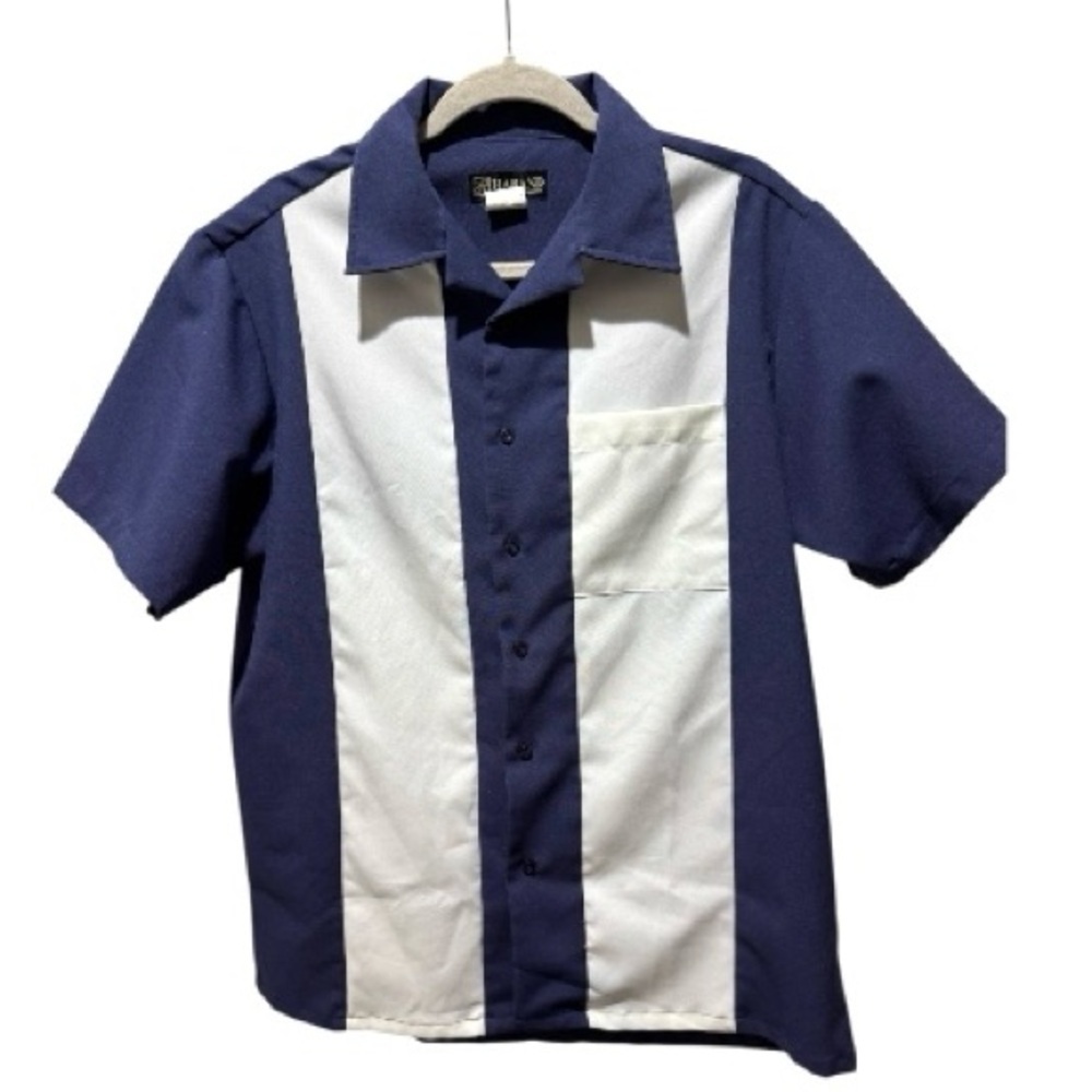 Haband Blue & White Colorblock Bowling Shirt | Size M
